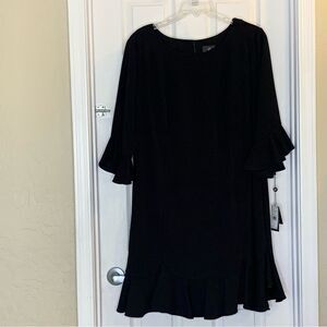 Adriana Papell Knit Crepe Flounced Shift Dress Black Size 20W NWT